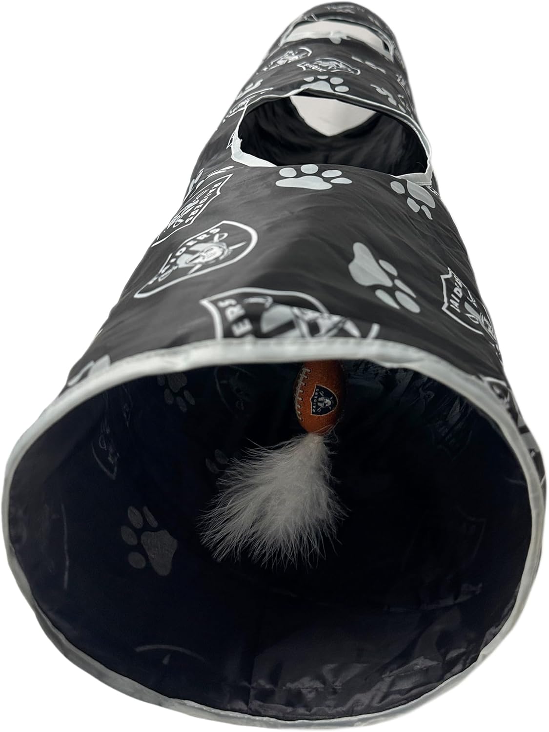 NFL Las Vegas Raiders Cat Tunnel Tube Toy with Plush Football Catnip and Feathers Collapsible