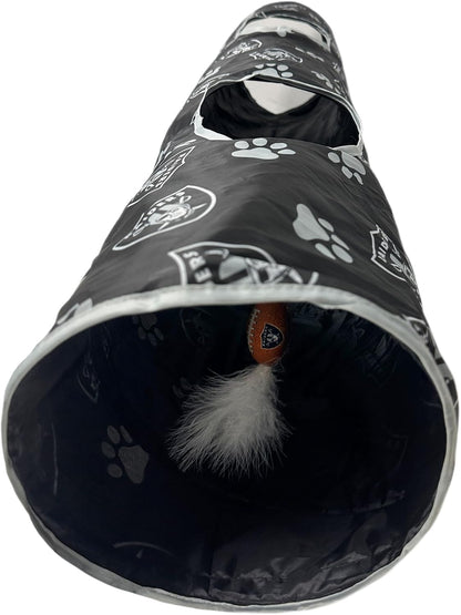 NFL Las Vegas Raiders Cat Tunnel Tube Toy with Plush Football Catnip and Feathers Collapsible