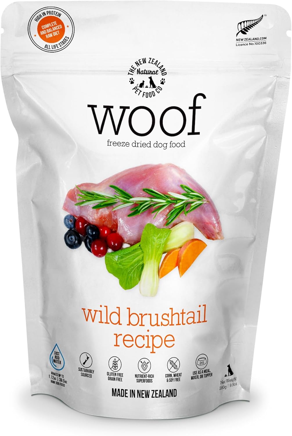 Woof Wild Brushtail Freeze Dried Raw Dog Food, Mixer, or Topper, or Treat - High Protein, Natural