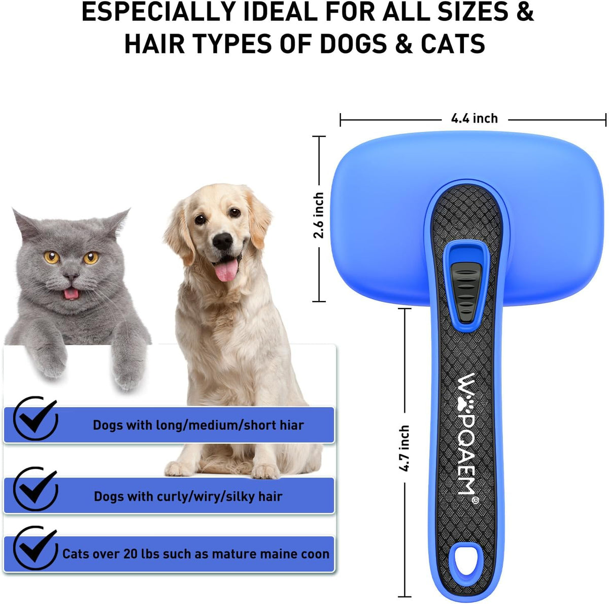 Dogs Cats Self Cleaning Slicker Brush for Shedding & Grooming Any Breed of Pets, Removes Loose