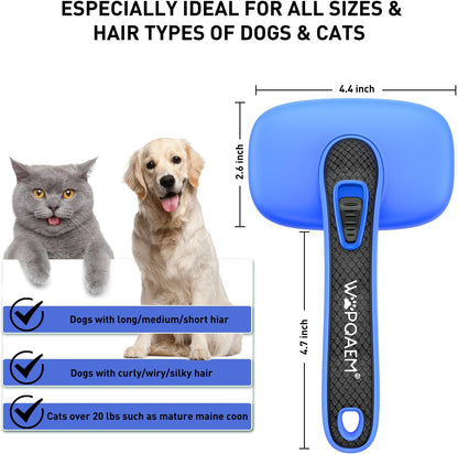 Dogs Cats Self Cleaning Slicker Brush for Shedding & Grooming Any Breed of Pets, Removes Loose