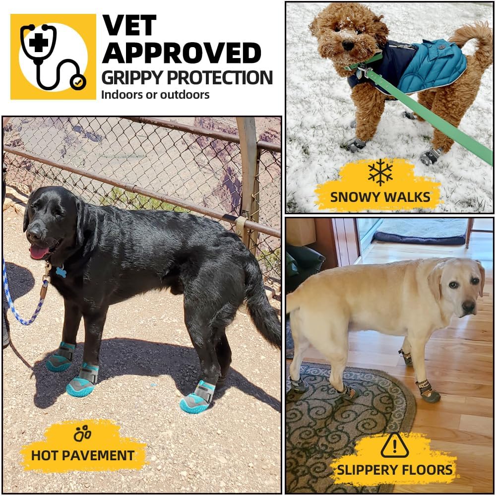 Hcpet Dog Shoes for Large Dogs, Waterproof Dog Booties for Small Medium Dogs, Anti-Slip Dog Boots &