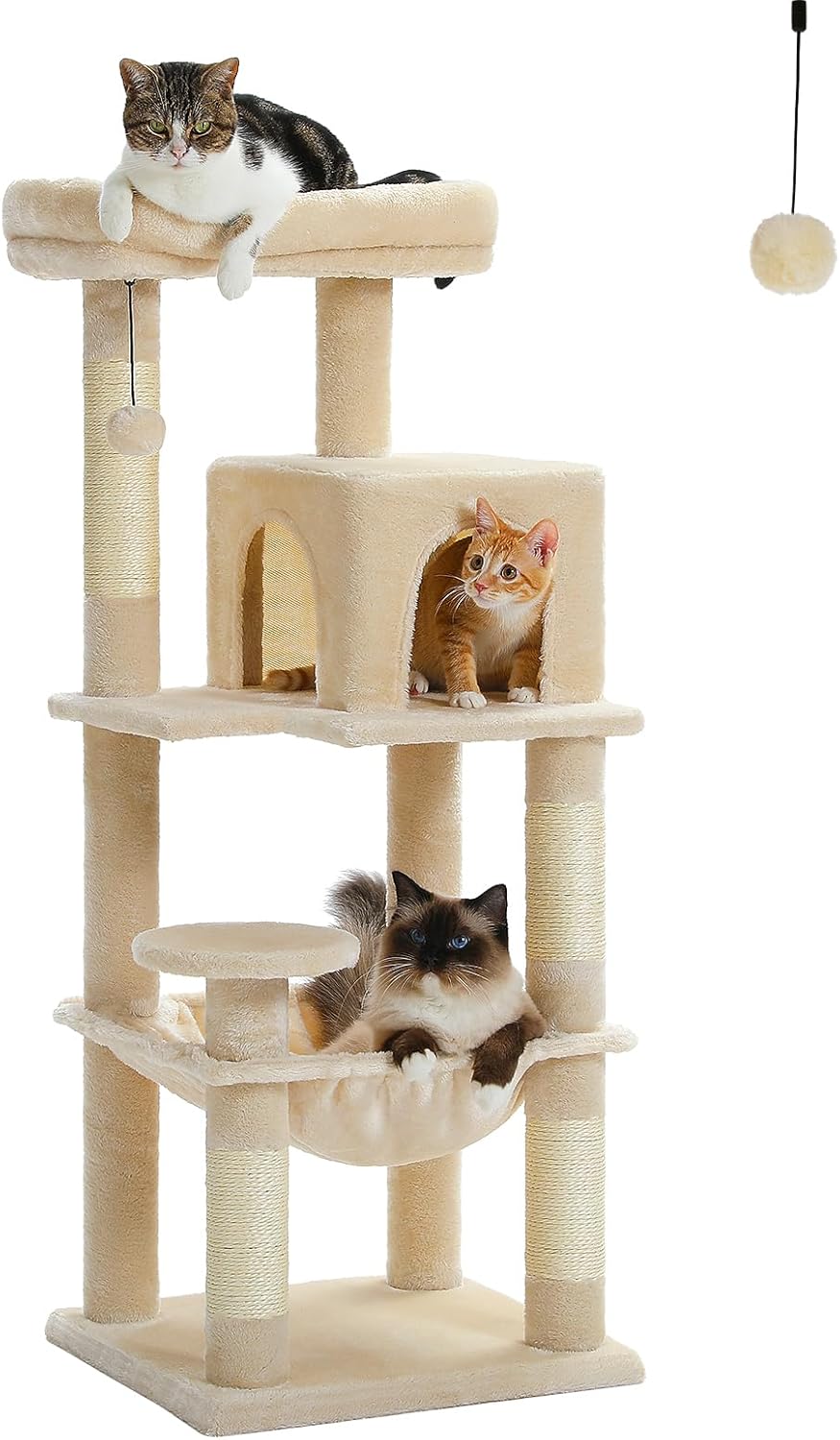 PETEPELA 45.7" Cat Tree for Indoor Cats, 5-Level Cat Tower for Large Cats with Metal Frame Large