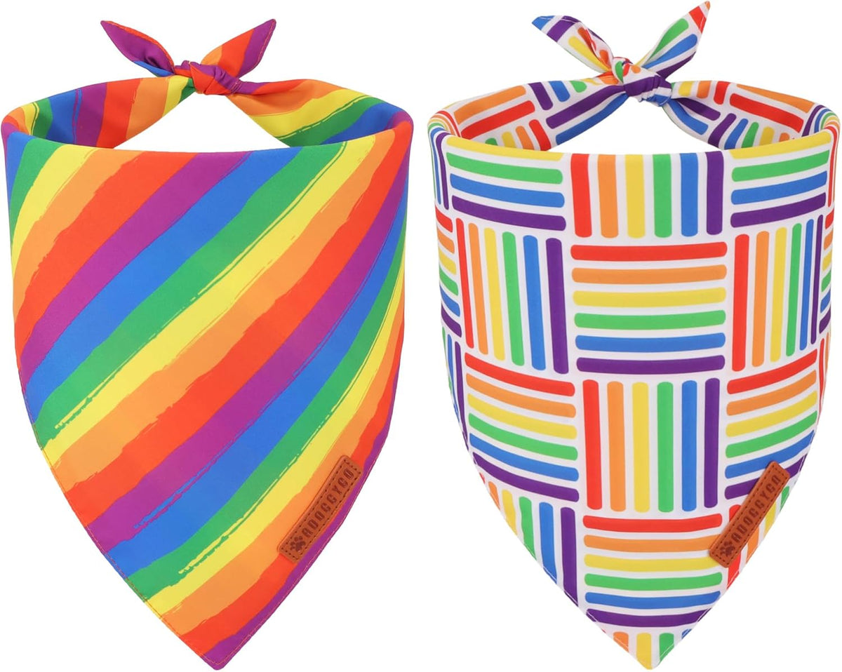 ADOGGYGO Rainbow Dog Bandana, Holiday Pet Scarf, Adjustable Fit Colorful Rainbow Bandanas for