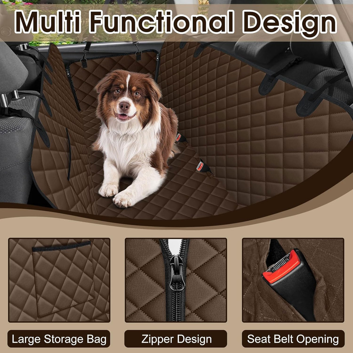 Waterproof Dog Car Seat Cover for Back Seat - Durable, Scratch Proof Pet Hammock with Nonslip