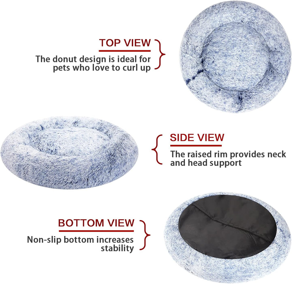 Bedfolks Calming Donut Dog Bed, 30 Inches Round Fluffy Dog Beds for Medium Dogs, Anti-Anxiety Plush