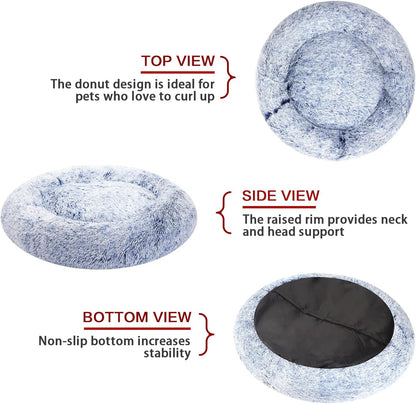 Bedfolks Calming Donut Dog Bed - 45 Inch Round Plush Dog Bed, Anti-Anxiety, Washable & Non-Slip