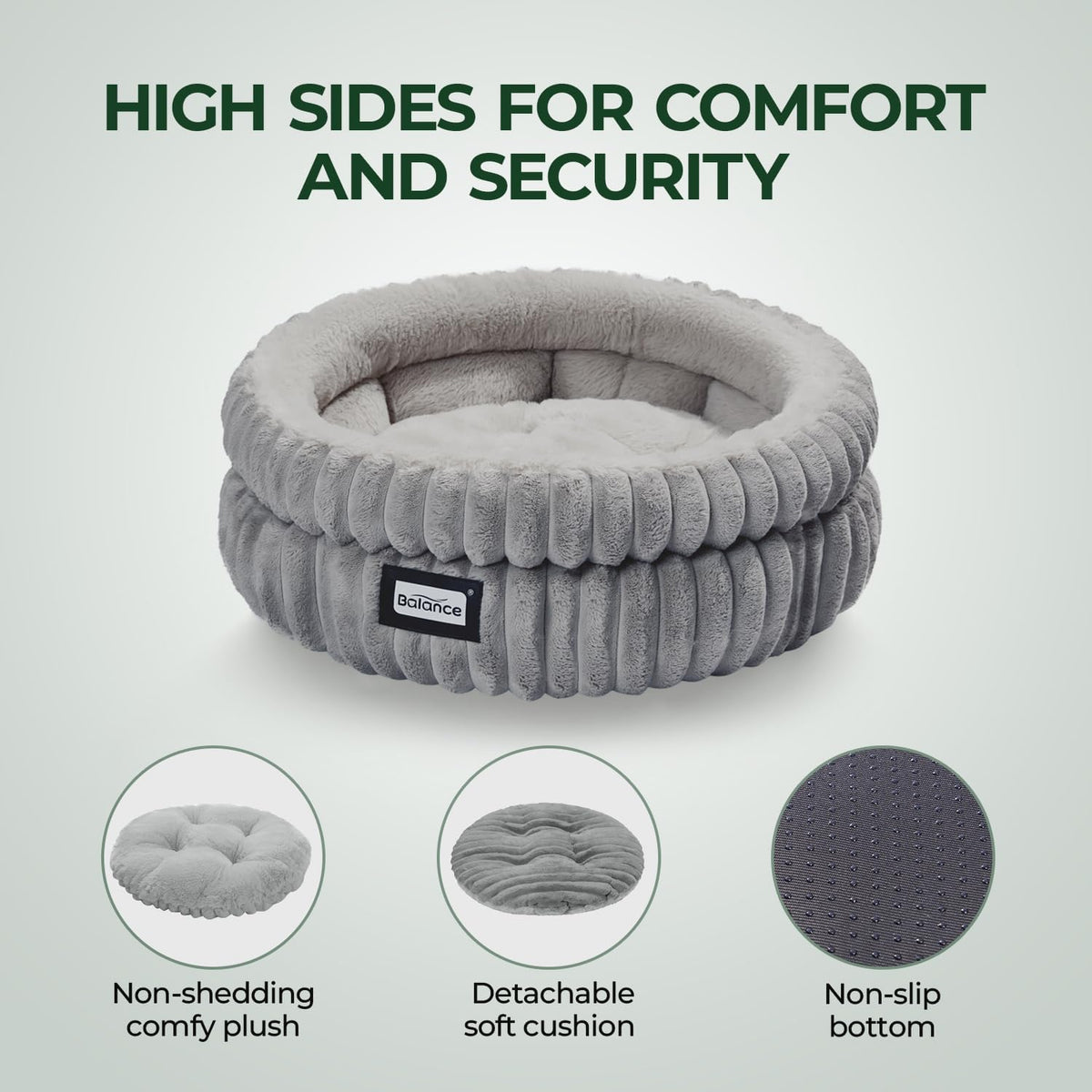 BALANCE Cat Bed Kitten Bed, Washable Round Cat Beds for Indoor Cats, Super Soft Plush Faux Fur Pet