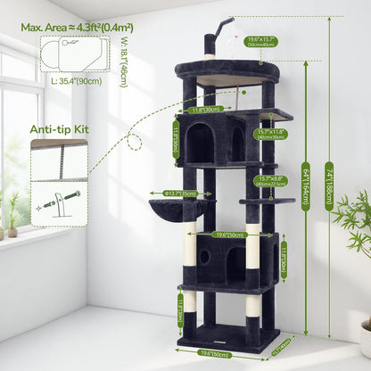 Globlazer Large Cat Tree Tower, Tall Cat Tree Condos for Indoor Cats Large Adult Cat Climbing Tower