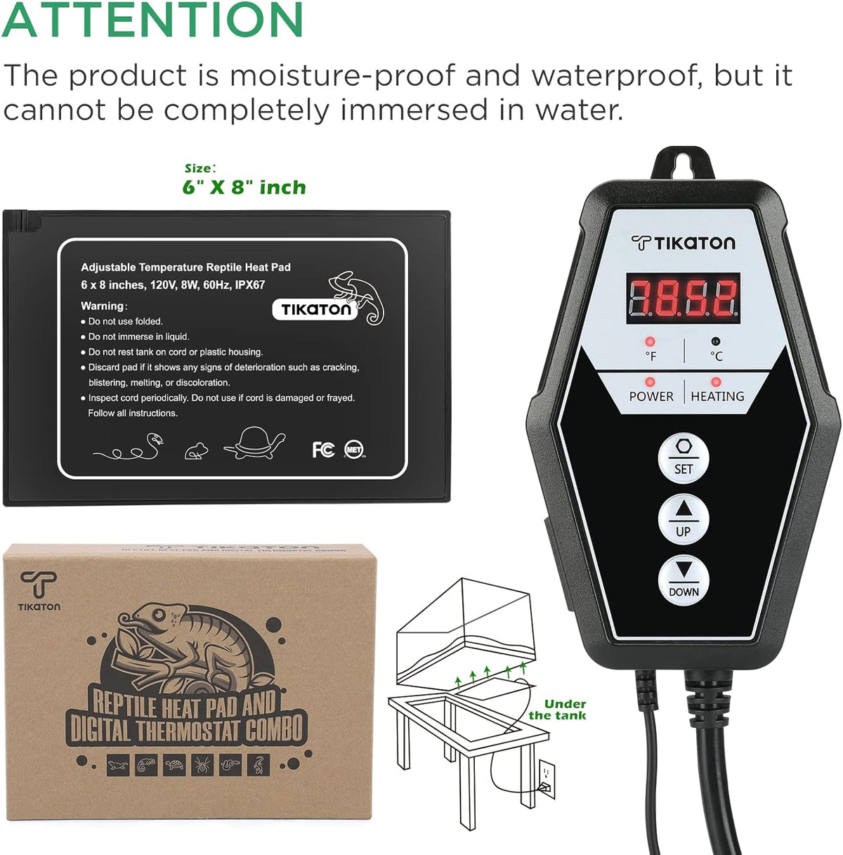 Tikaton Reptile Heating Pad and Digital Thermostat Combo Set, Under Tank Heater for