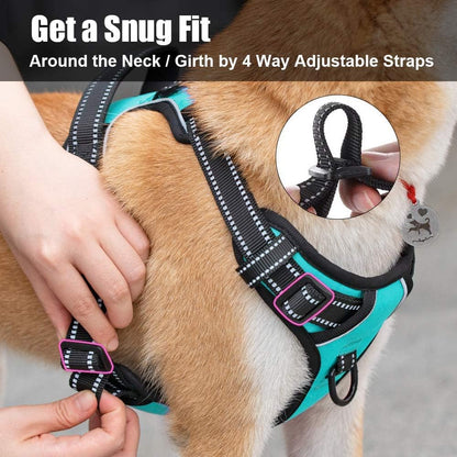 PoyPet No Pull Dog Harness, Reflective Comfortable Vest Harness with Front & Back 2 Leash