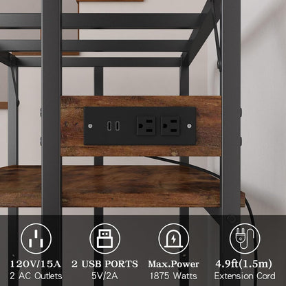Sturdy Metal Aquarium Stand with Power Outlets, Adjustable Storage Cabinet - 660LBS Capacity