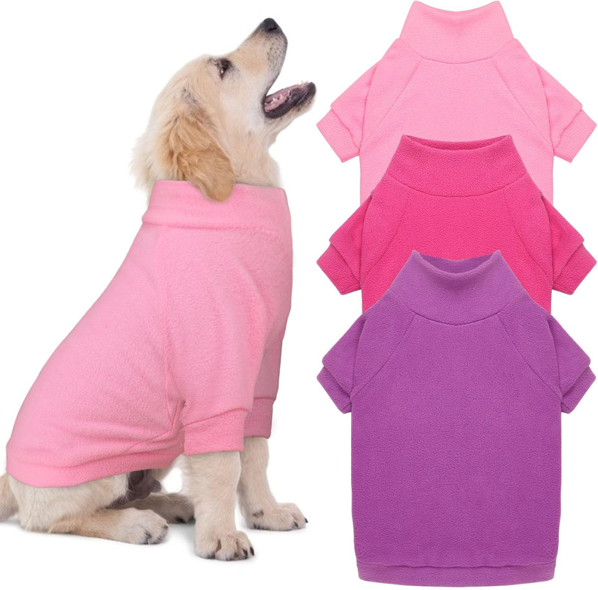 3 Pack Dog Sweaters for Small Dogs, Fleece Dog Sweater Pet Clothes Turtleneck Soft Warm Sweatshirt