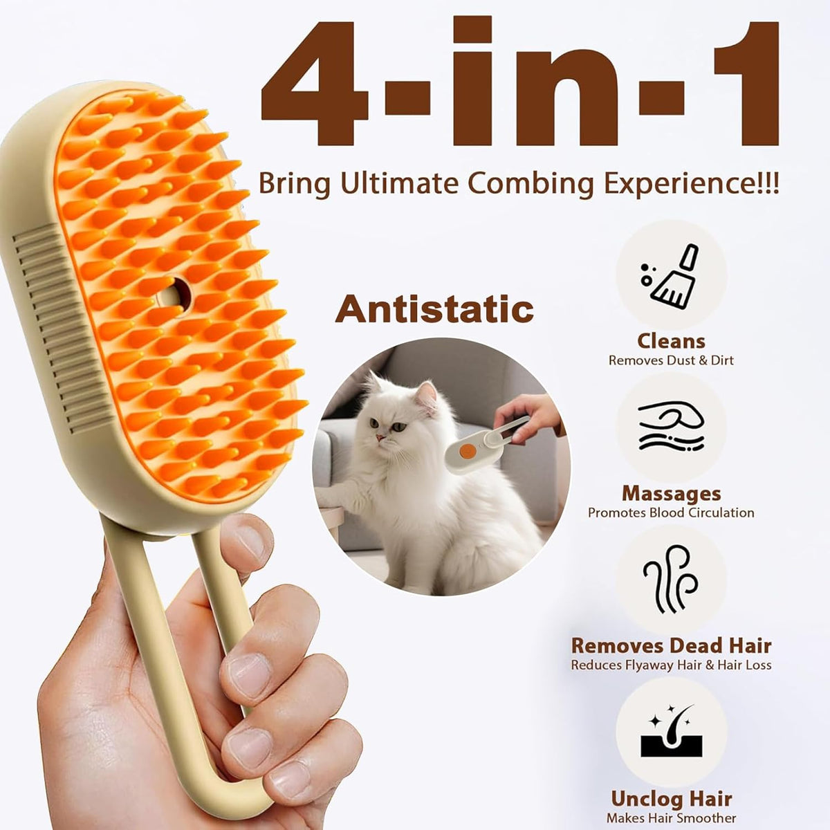 Cat Steam Brush for Shedding, 2025 New 4 in 1 Rechargeable Steam Pet Brushes for Cats & Dogs