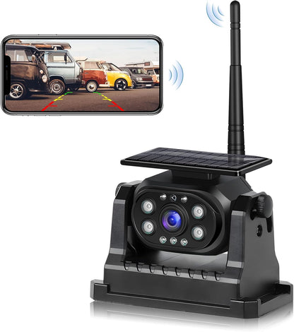 Hikity Wireless Backup Camera Solar Magnetic WiFi, HD 1080P Rechargeable Rear View Camera for