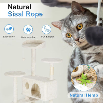FDW Cat Tree Tower 62in Multi-Level Durable Cat Scratching Post & Cozy Fun Jumping Platform Space