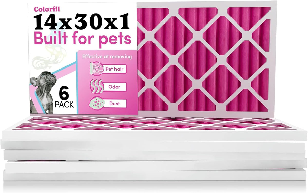 Colorfil 14x30x1 Air Filter (6-Pack) | Made in the USA | Color Changing | Remove Cat and Dog Odor |