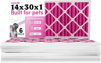 Colorfil 14x30x1 Air Filter (6-Pack) | Made in the USA | Color Changing | Remove Cat and Dog Odor |
