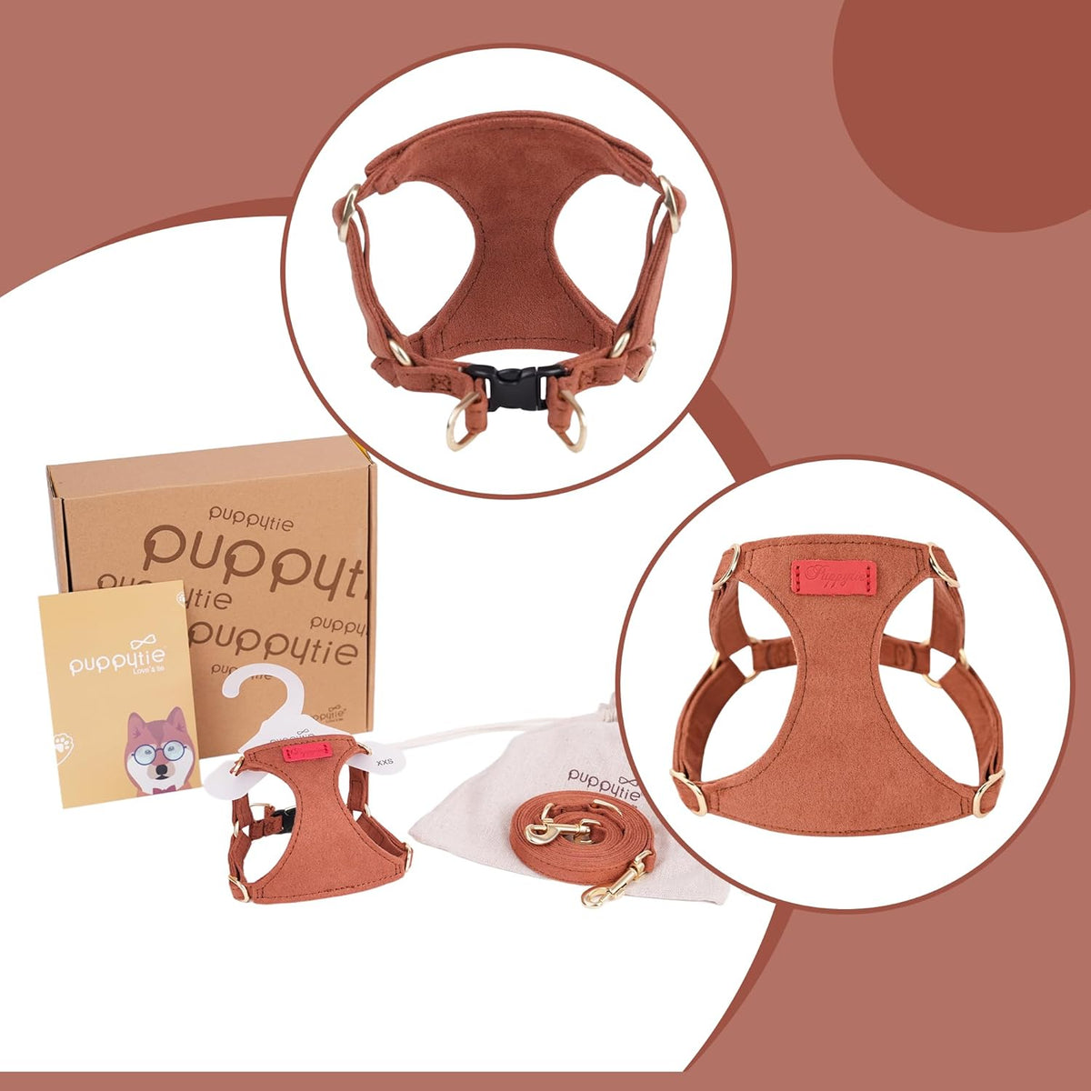Puppytie No Pull XXS Puppy Harness with Multifunction Dog Leash,Soft Adjustable No Choke Escape