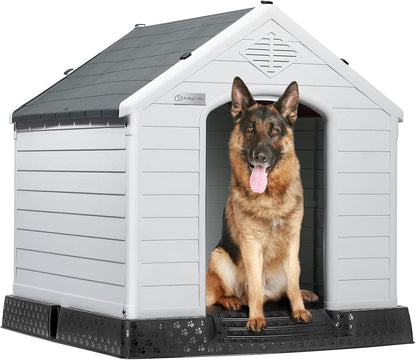 LEMBERI Durable Waterproof Plastic Dog House for Small to Large Sized Dogs, Indoor Outdoor Doghouse