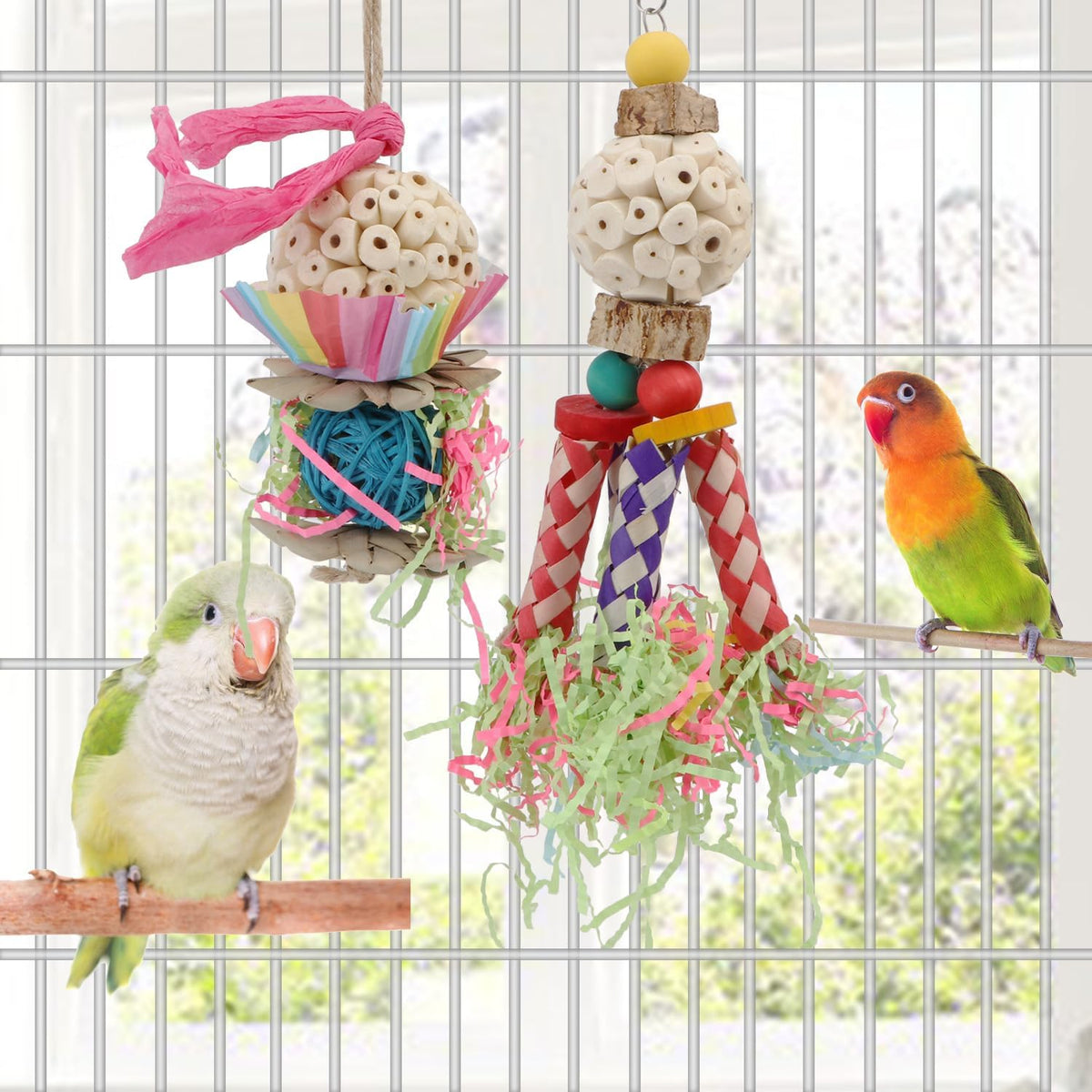 Wontee Bird Toys Colorful Shredding Crinkles Foraging Toys Natural Sola Ball for Parrots Cockatiels