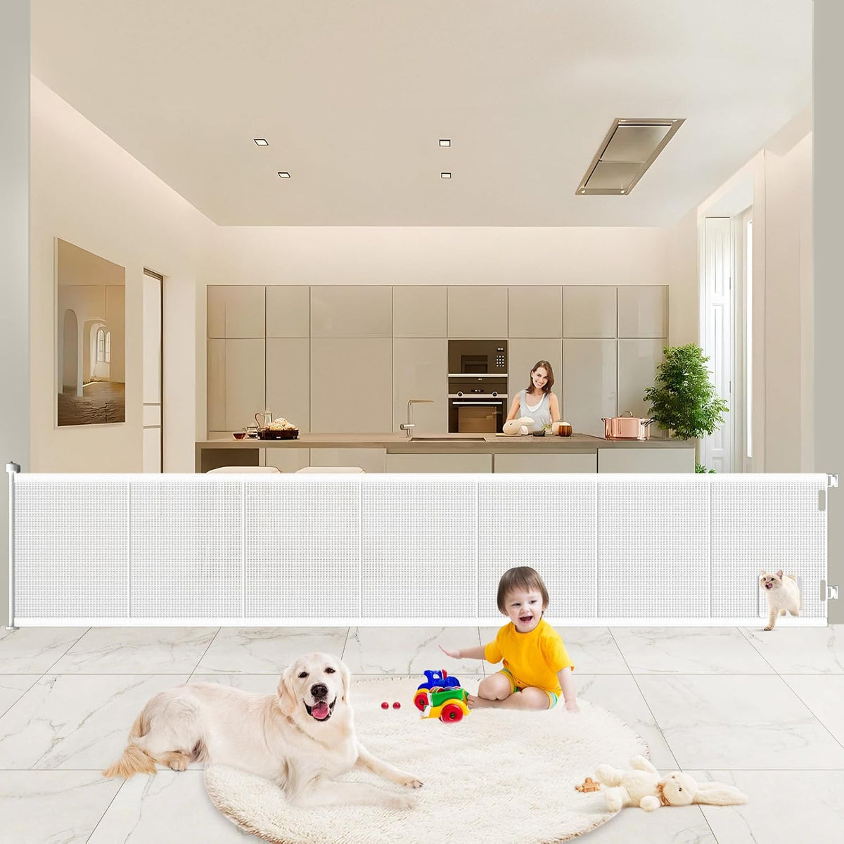 Pawtners Retractable Baby Gates Extra Wide, 41" Tall Extends up to 120" Wide, Dog Gate Indoor with