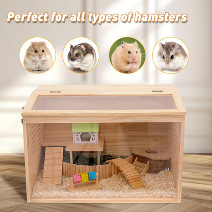 Wooden Hamster Cage,24" Lx16 Wx16 H,Animal Cabinet for Dwarf Syrian Hamsters Degus, Hamster Habitat