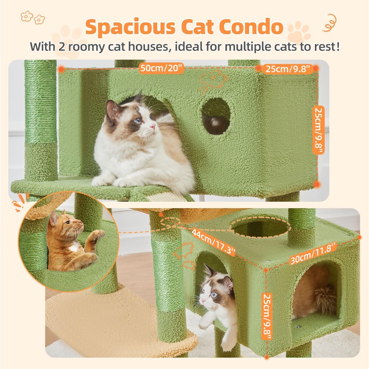 Taoqimiao Cactus Cat Tree, 71-Inch Cat Tower for Indoor Cats Large Adult, Multi-Level Large Cat