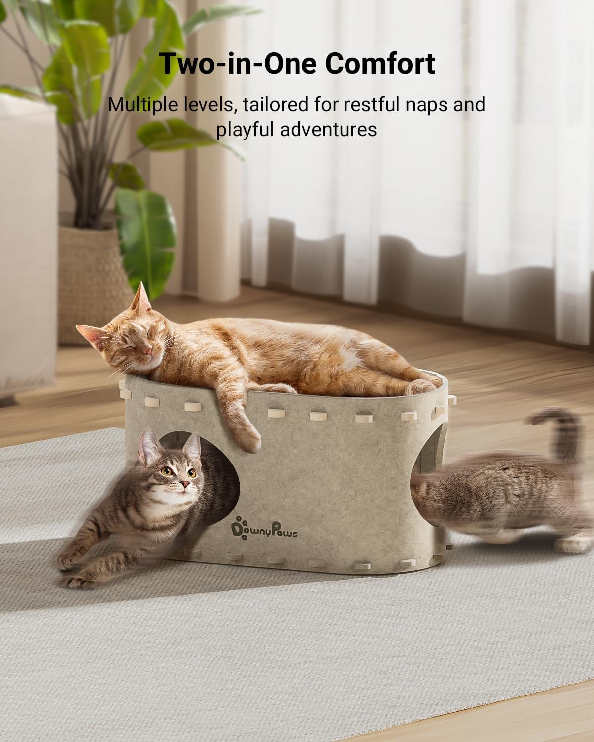 DownyPaws Cat House for Indoor Cats, Cat Bed Cave for Multiple & Large Cats Up to 22 Lbs, Scratch