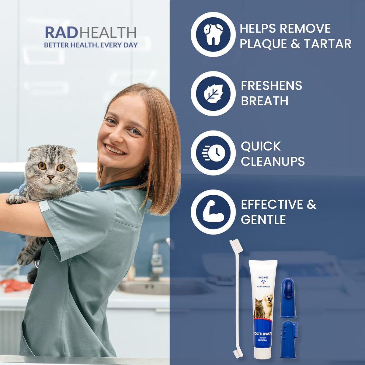 Rad Health Dental Kit - Dog Toothbrush and Toothpaste Kit for Daily Oral Care, Dual Brushes for
