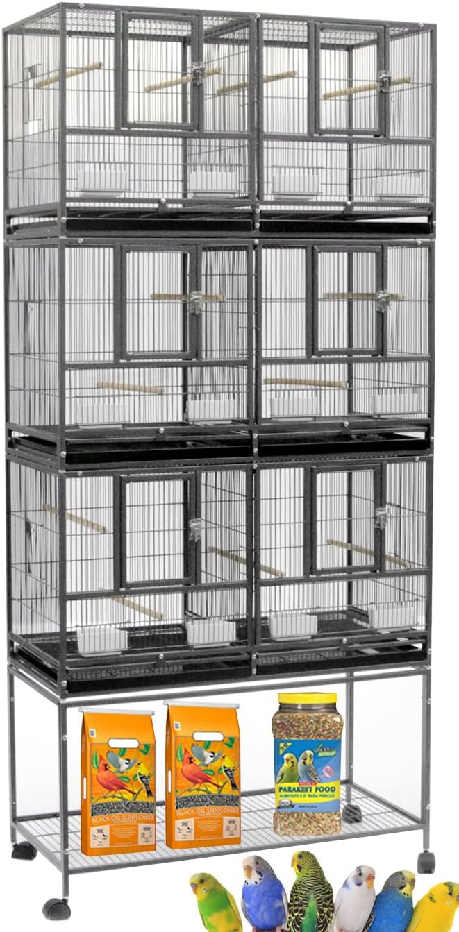Combo Breeding Stacker Center Divided Breeder Bird Flight Double Rolling Cage with Side Breeding