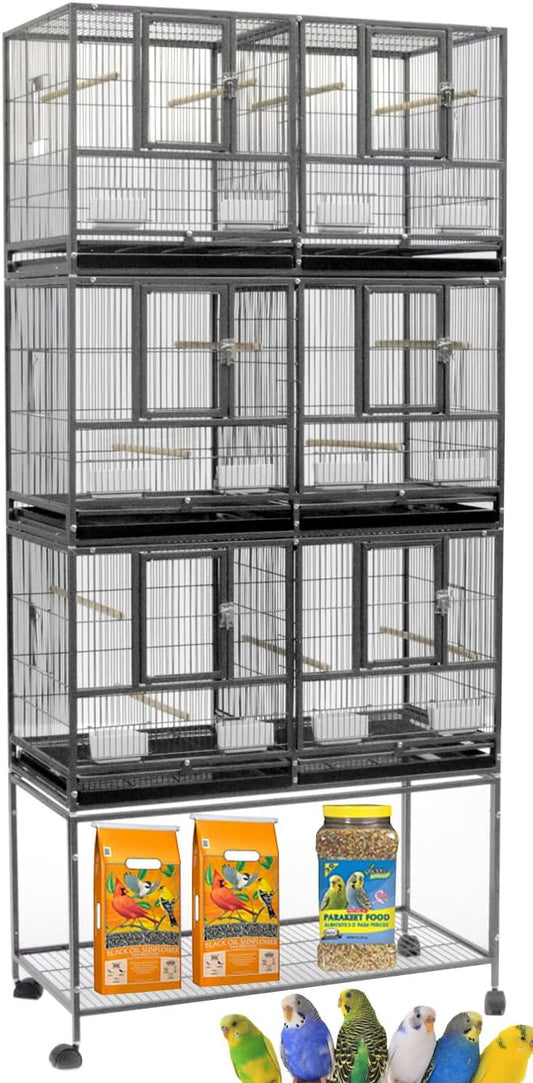 Combo Breeding Stacker Center Divided Breeder Bird Flight Double Rolling Cage with Side Breeding
