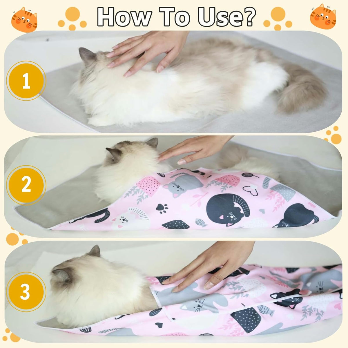 Cat Wrap for Grooming-Premium Cat Grooming Wrap Cat Restraint for Nail Clipping, Self-Adherent Soft