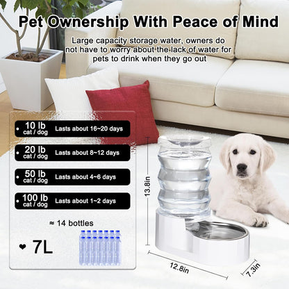 RIZZARI Automatic 7L Pet Waterer,Gravity Stainless Steel Water Dispenser, 100% BPA-Free, Large