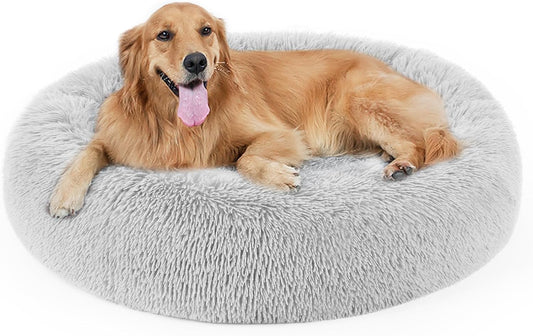Dog Bed, Cat Calming Bed, Faux Fur Pillow Pet Donut Cuddler Round Plush Bed for Large Medium Small