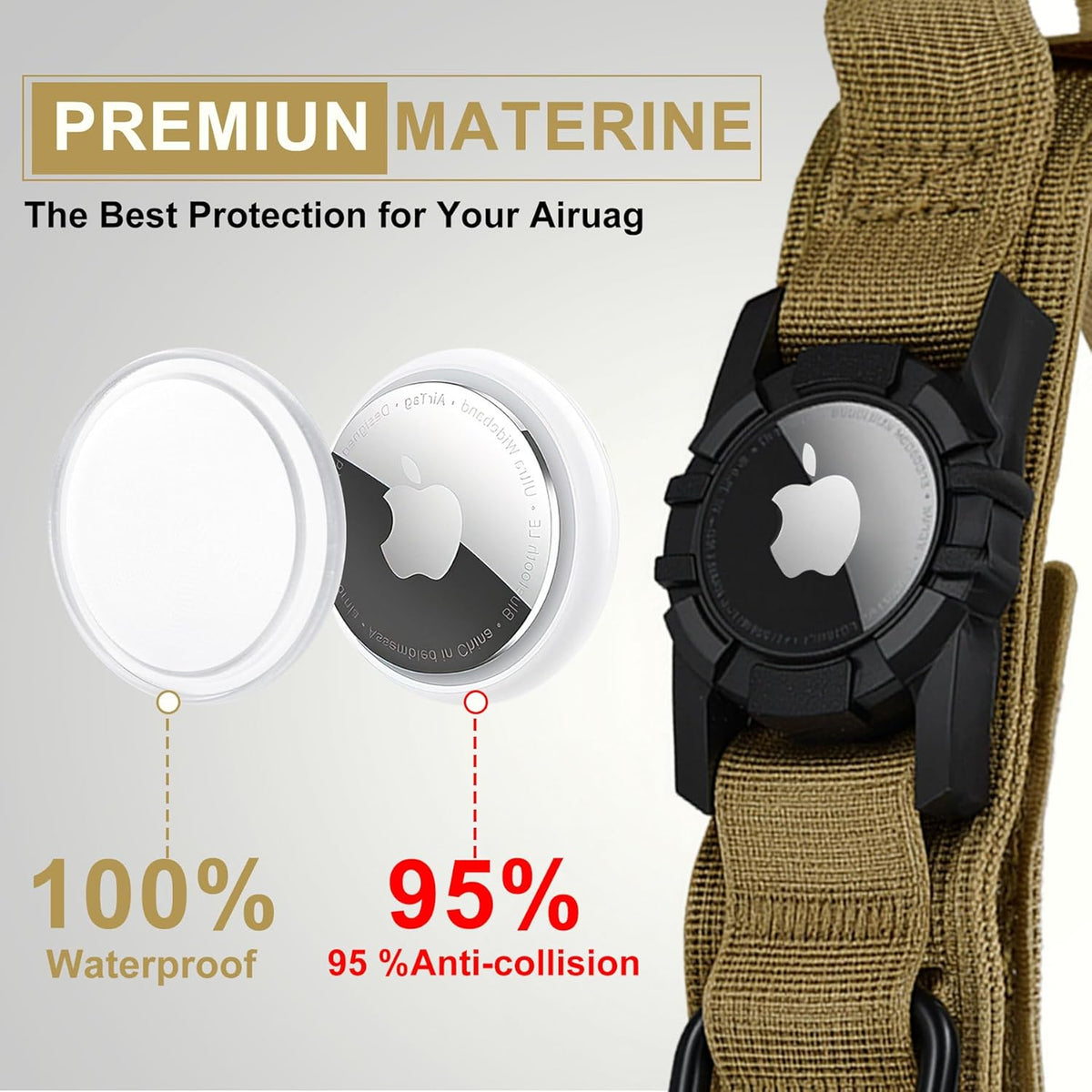 Tactical AirTag Dog Collar Leash Set - Heavy Duty, Adjustable GPS Collar Compatible with Apple