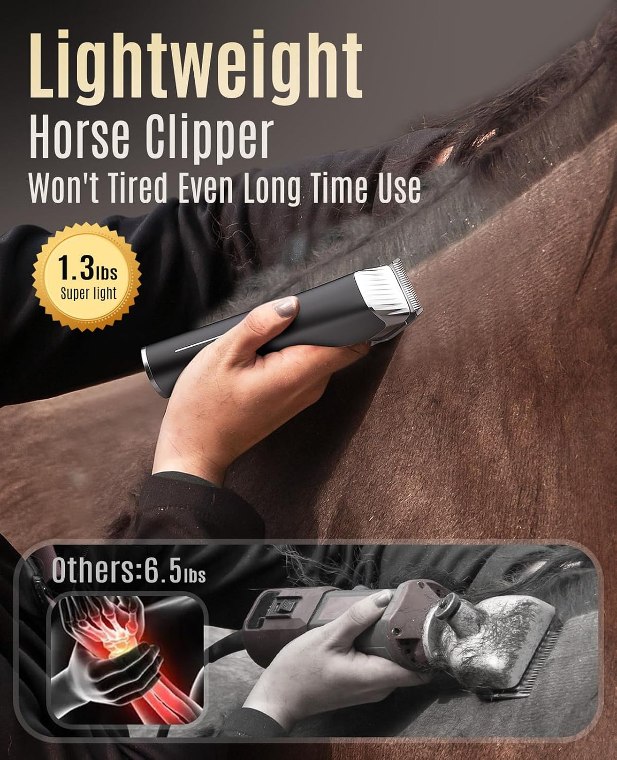 oneisall Horse Clippers,Low Noise Horse Trimmer Shaver Kit for Matted Long Hair,2 Speed Cordless