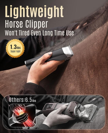oneisall Horse Clippers,Low Noise Horse Trimmer Shaver Kit for Matted Long Hair,2 Speed Cordless