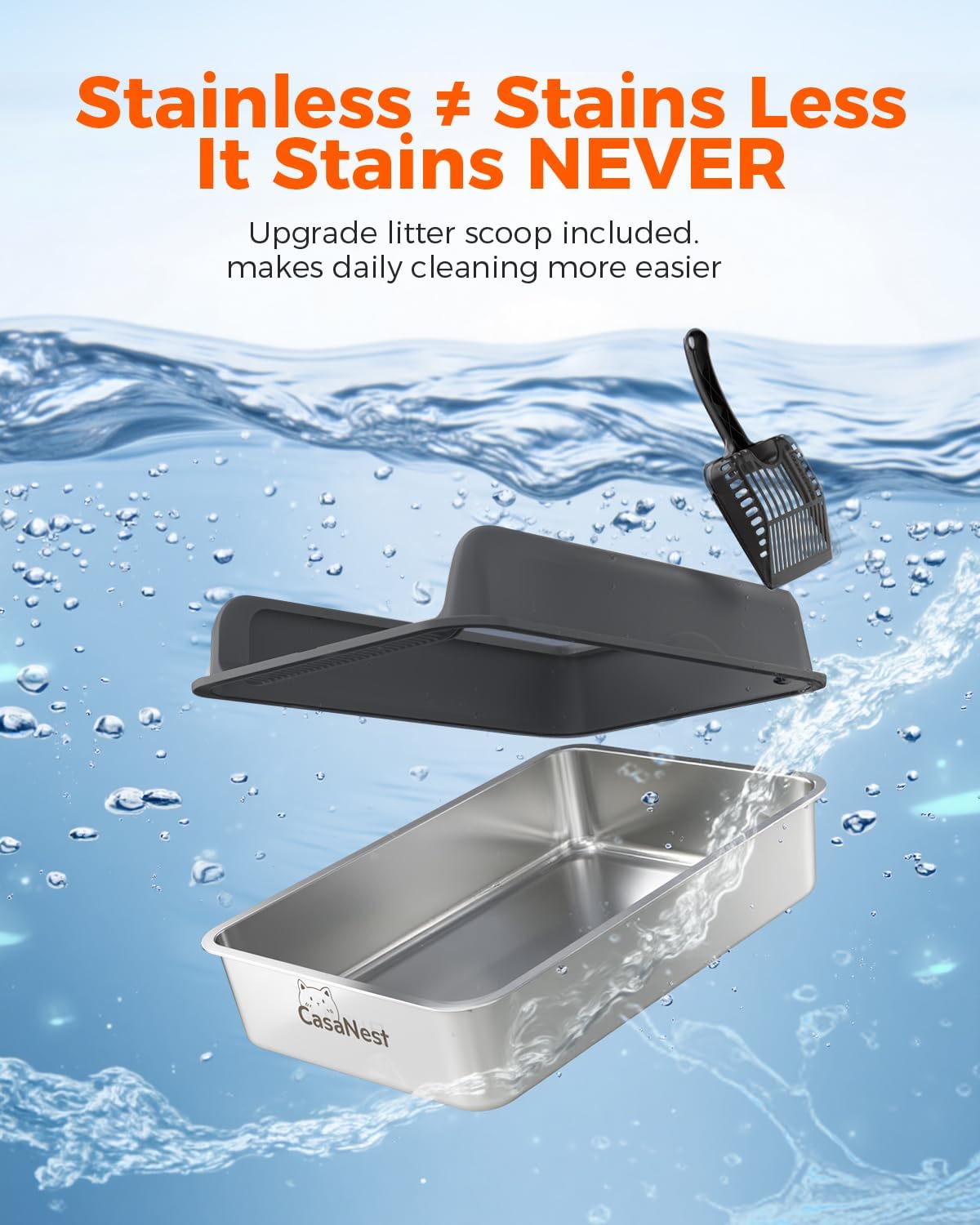 XXXL Stainless Steel Cat Litter Box 28.1''×20.5''× 10.1” Extra Large Metal Cat Litter Box for Big