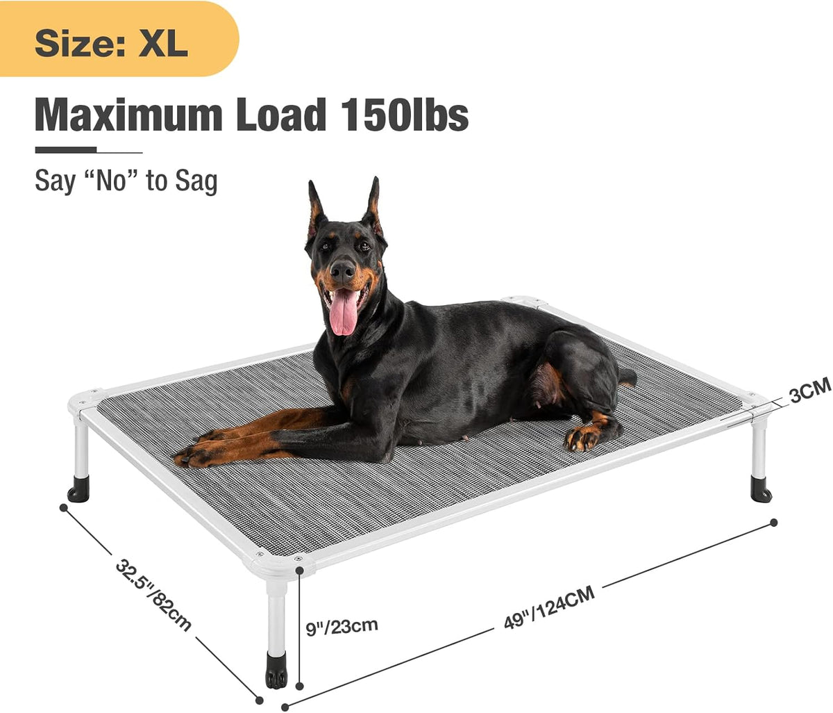 Veehoo Chew Proof Elevated Dog Bed - Cooling Raised Pet Cot - Silver Aluminum Frame and Durable