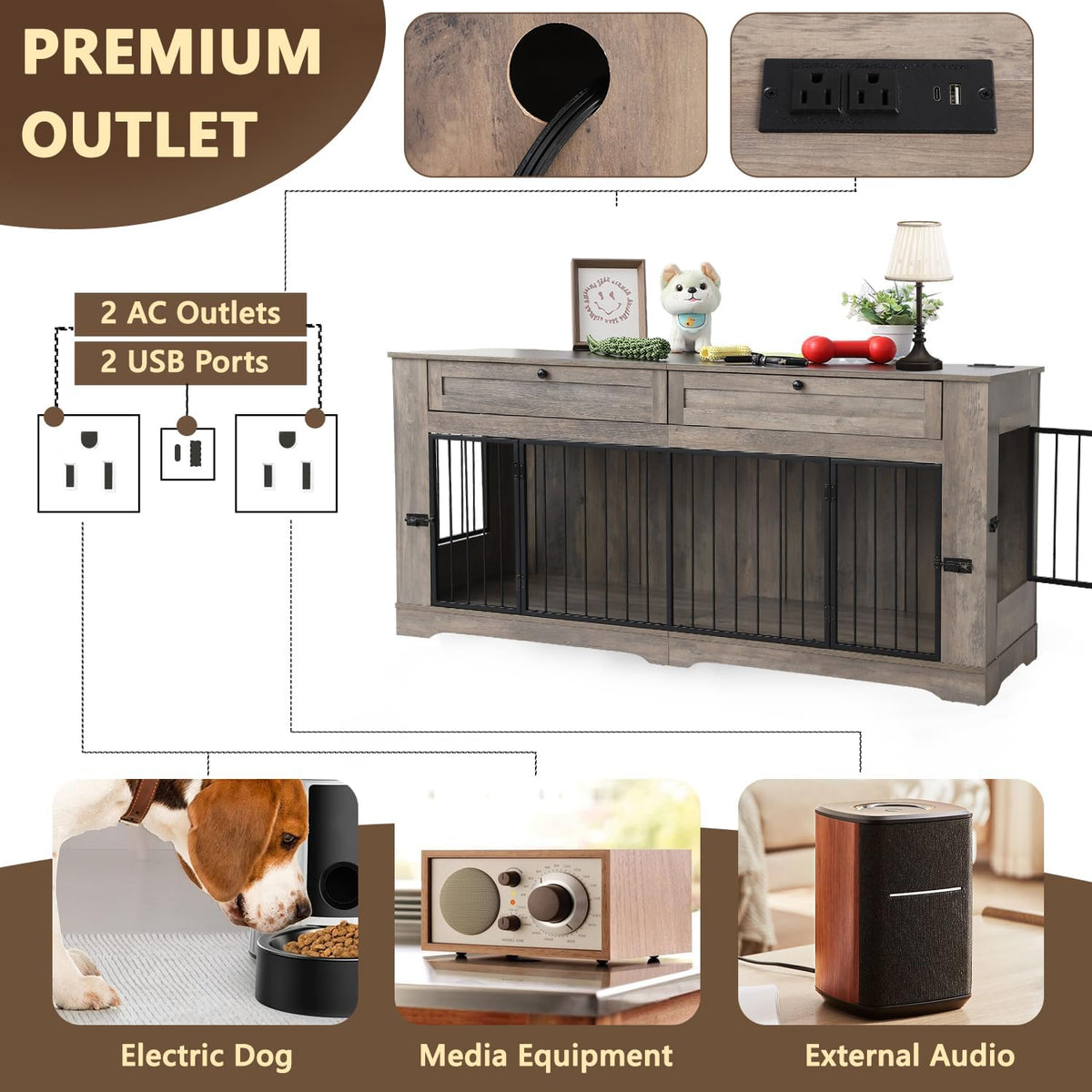 Large Dog Crate Furniture-Decorative Heavy Duty Dog Cage Indoor, Wooden Dog Cage End Table with