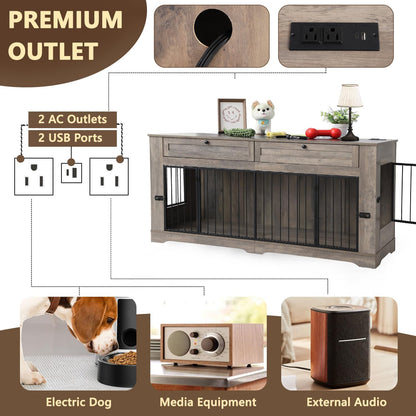 Large Dog Crate Furniture-Decorative Heavy Duty Dog Cage Indoor, Wooden Dog Cage End Table with