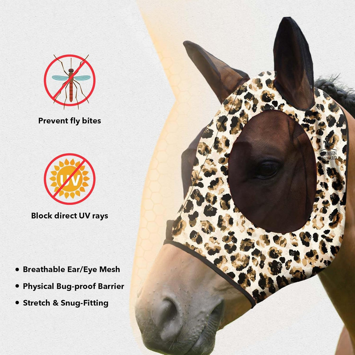 Harrison Howard Super Comfort Stretchy Fly Mask Large Eye Space with UV Protection Soft on Skin