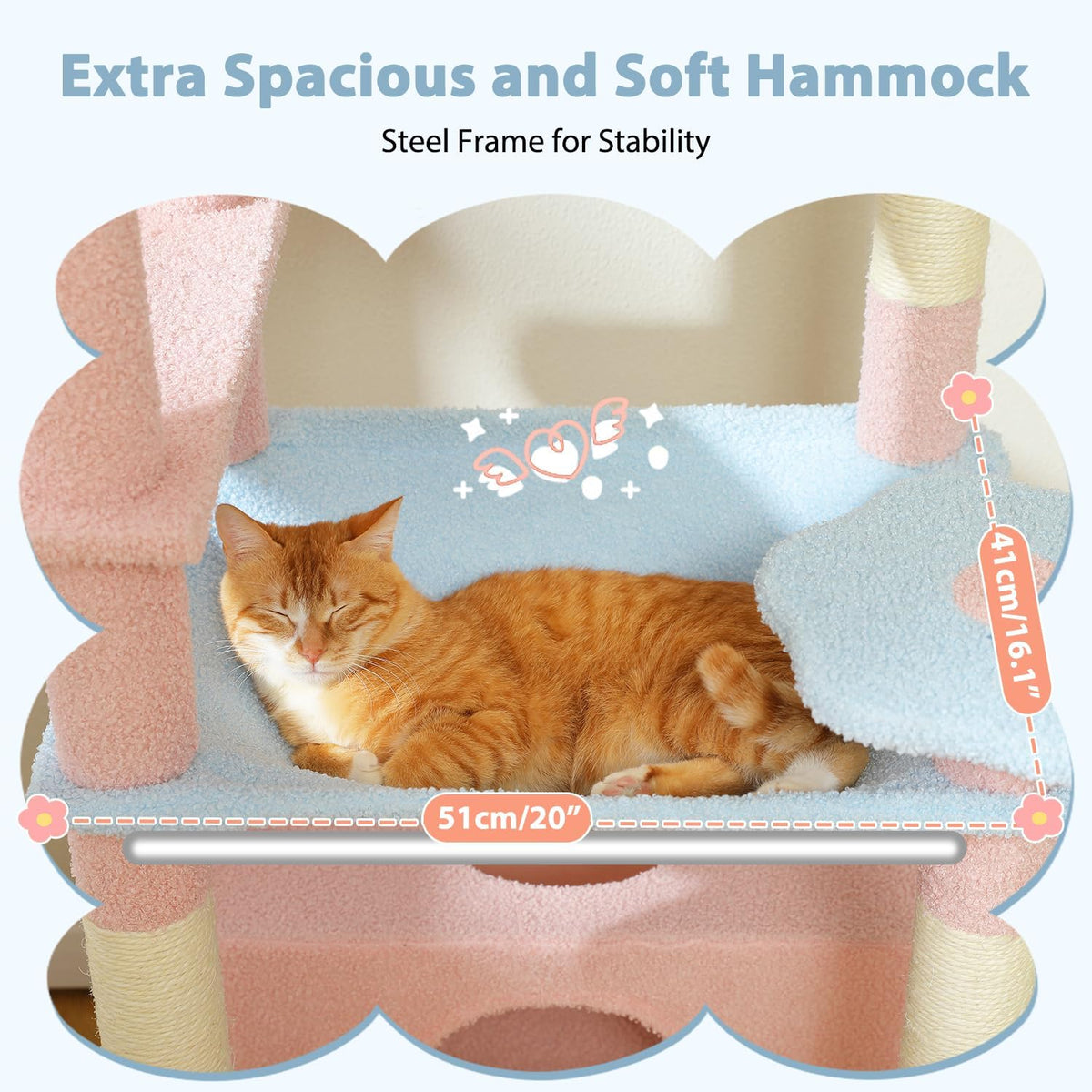 PAWZ Road Flower Cat Tree, 72 Inches Large Cat Tower with Steel Frame Hammock and 7 Scratching