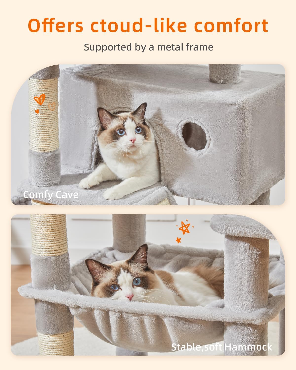 Taoqimiao Cat Tree 57.5-Inch, Cat Tower for Indoor Cats Large Adult, Extra Large Cat Condo, 8 Sisal