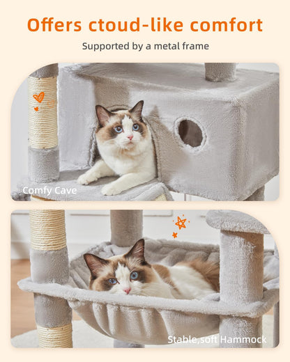 Taoqimiao Cat Tree 57.5-Inch, Cat Tower for Indoor Cats Large Adult, Extra Large Cat Condo, 8 Sisal