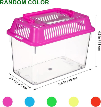NOLITOY 4pcs Mini Fish Tank, Plastic Fish Box Breeding Case with Handle Desktop Reptile Carrier