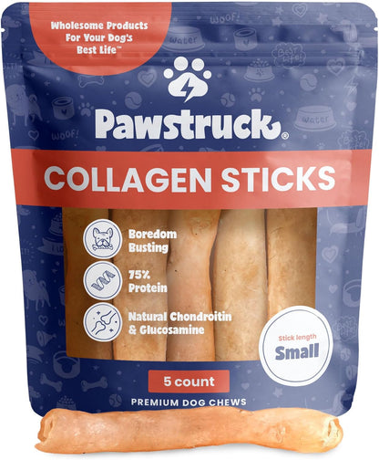 Pawstruck Natural 5-7" Beef Collagen Sticks for Dogs – Long-Lasting Rawhide Alternative, High