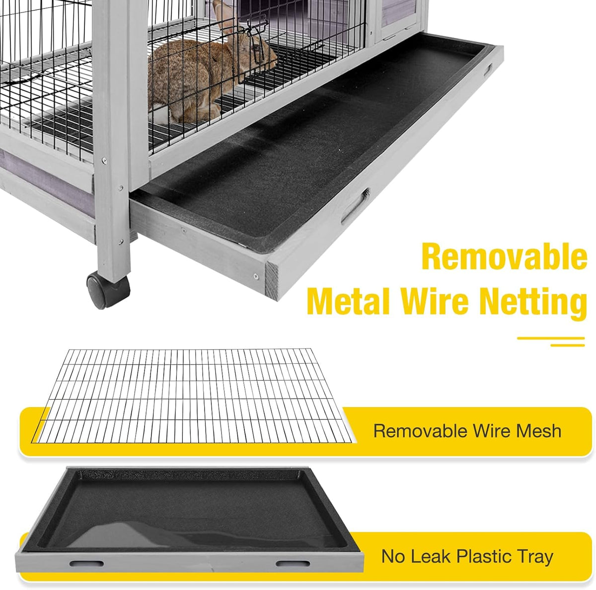 AIVITUVIN Rabbit Hutch Indoor with Wire Rabbit Cage Outdoor Bunny Cage with Run Guinea Pig Cage