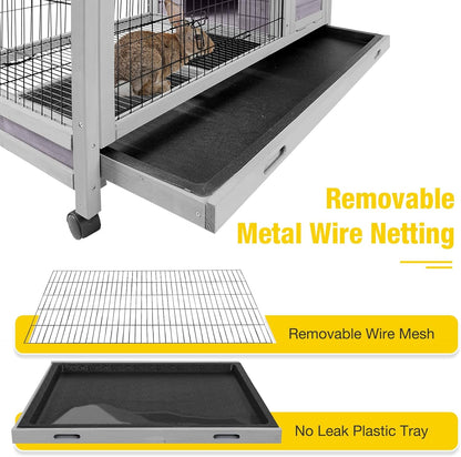 AIVITUVIN Rabbit Hutch Indoor with Wire Rabbit Cage Outdoor Bunny Cage with Run Guinea Pig Cage